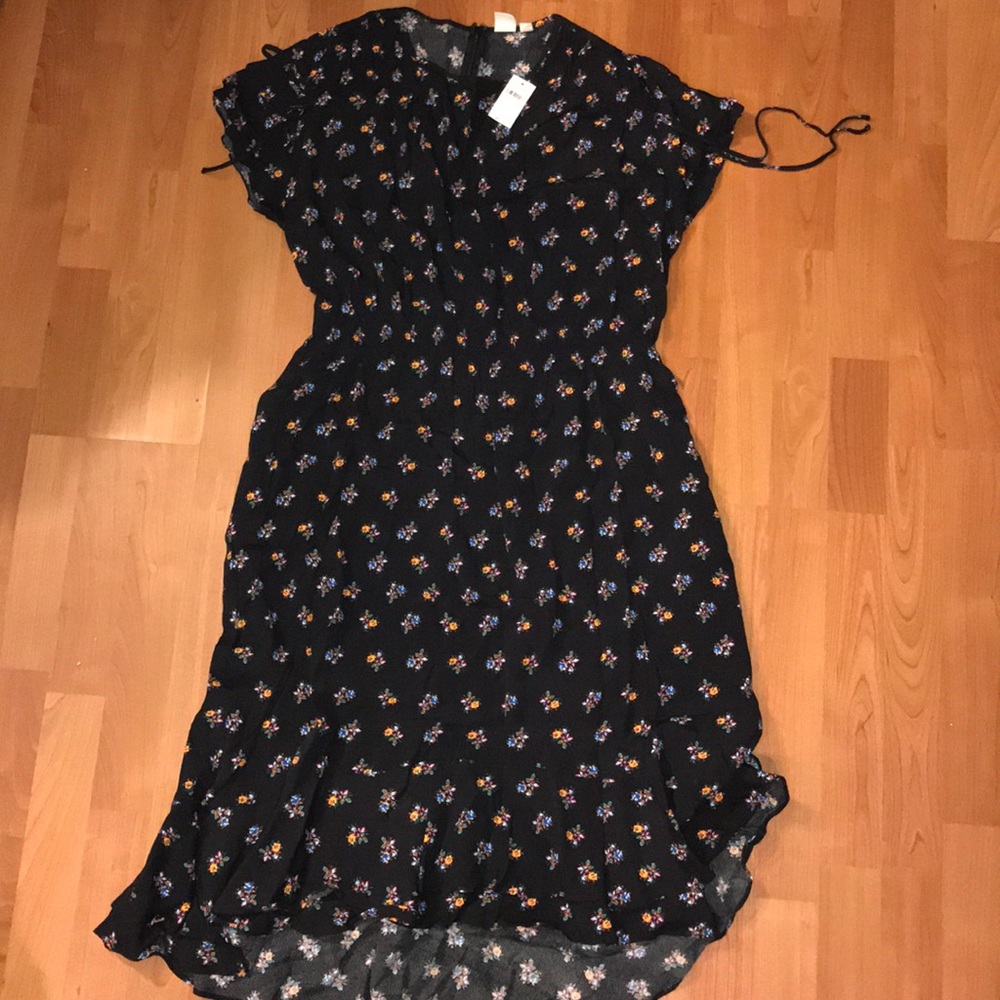 GAP high low black floral dress size large